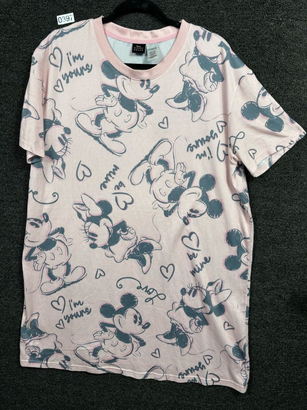 Disney Mickey Mouse T-Shirt Adult Sz L All Over Print Mickey & Minnie Mouse